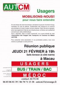 Réunion : Association des Usagers des Transport en Commun du Médoc