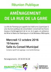 Réunion Publique : Aménagement de la Rue de la Gare