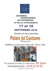 JOURNEES DU PATRIMOINE PALAIS DU COSTUME