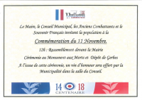 Commémoration du centenaire de l'Armistice du 11 novembre 1918