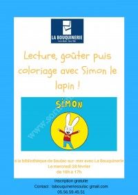 Lecture, goûter puis coloriage avec Simon le lapin!