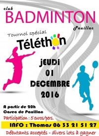 Tournoi de Badminton Spécial Téléthon